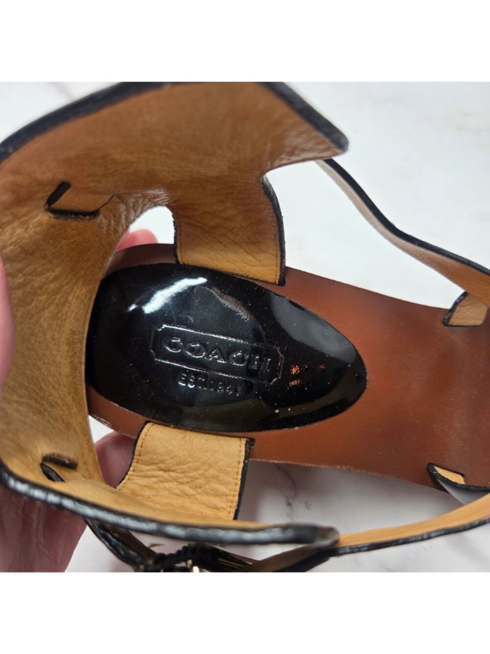 NWOT Coach Prue Black Leather Wedges Sandals Ankle Strap Heels Women's 10B - Picture 8 of 11
